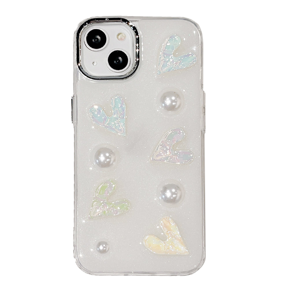 5 Laser Hearts Electroplating Phone Case for For iPhone 14 Plus Hard Acrylic TPU Cover with Pearl Decor 5 Laser Hearts Electroplating Phone Case for For iPhone 14 Plus Hard Acrylic TPU Cover with Pearl Decor